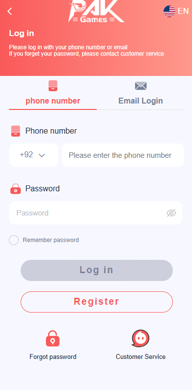 pak game login page